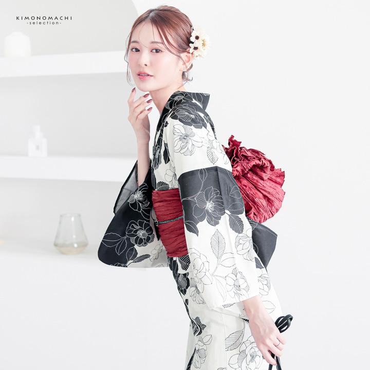 浴衣 レディース 女性浴衣 単品「黒×アイボリー 野ばら」Fサイズ 綿