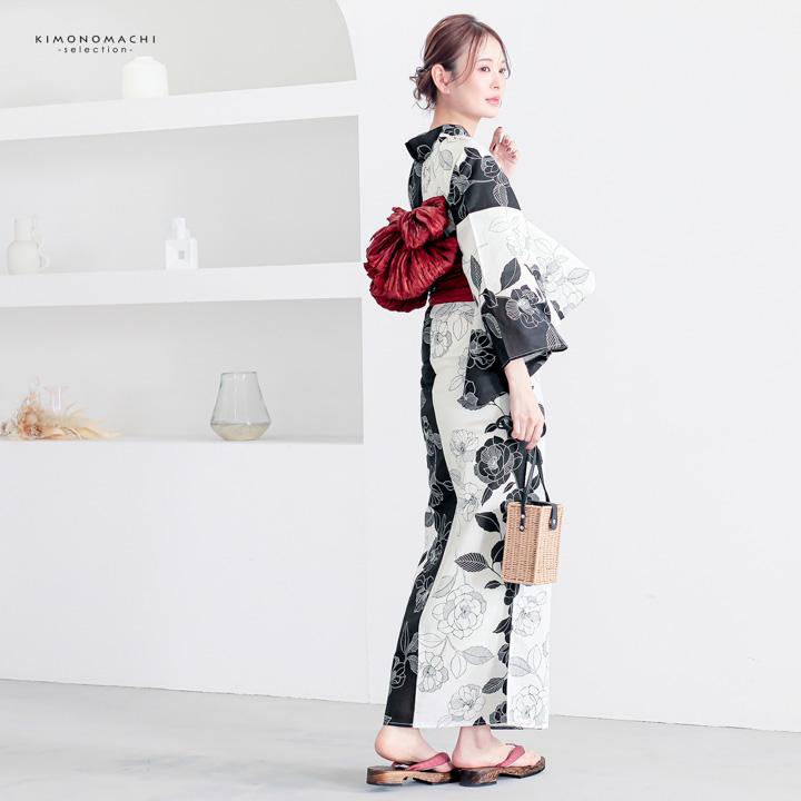 浴衣 レディース 女性浴衣 単品「黒×アイボリー 野ばら」Fサイズ 綿