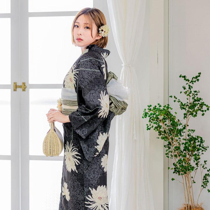 浴衣 レディース 単品 お仕立て上がり浴衣 プレタ「生成り色×青磁色