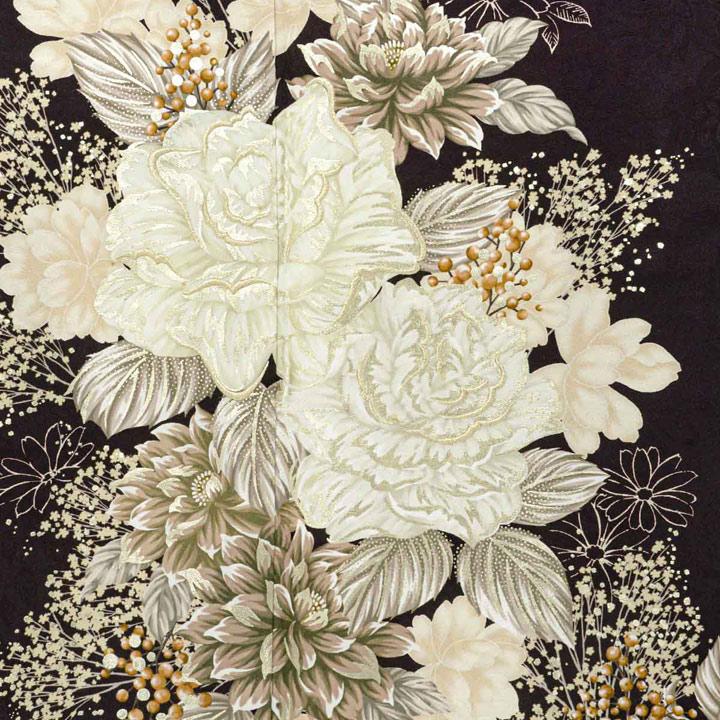 未仕立て 振袖 22点セット「黒紫 白洋花」仮絵羽 振り袖 正絹 着物