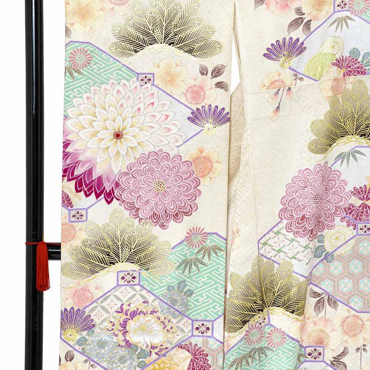 未仕立て 振袖 22点セット「九重×中村里砂 クリーム 蜀江文に菊」仮絵