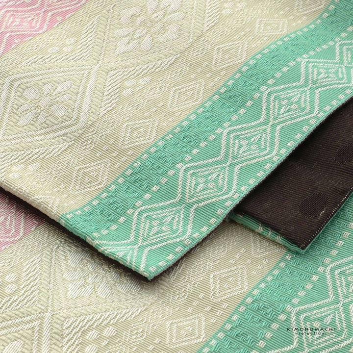 半幅帯 単品 帯 百華(MOMOKA)「ダークグリーン 菱幾何学」日本製 半巾