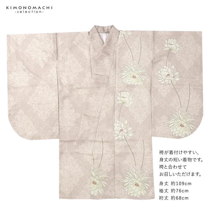 二尺袖着物 単品 半身変わり「シャンパンベージュ アラベスク、月花」F