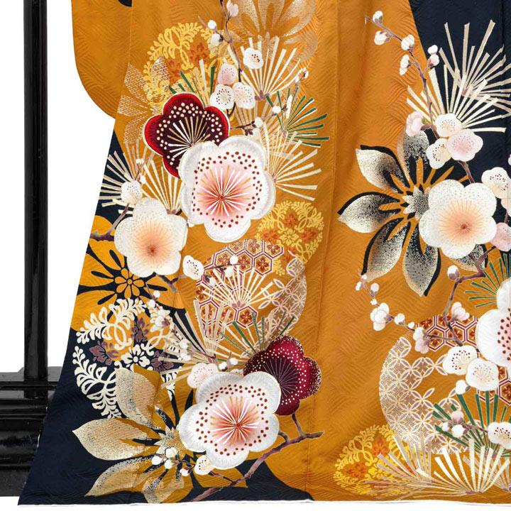 未仕立て 振袖 22点セット「王林浪漫 金茶 梅に松」仮絵羽 振り袖 正絹