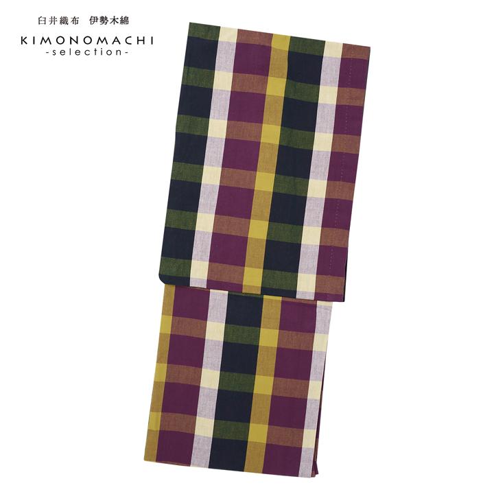 伊勢木綿 洗える着物 単品「格子 青緑×赤紫」お仕立て上がり 木綿きもの 日本製 三重県 伝統工芸品 単衣 綿 カジュアル チェック 小紋 (メール便不可)の画像