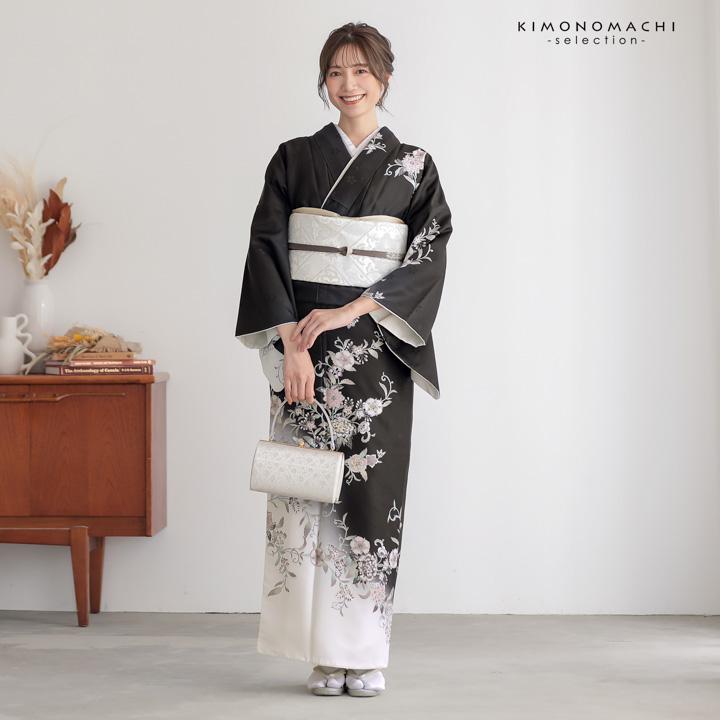 訪問着 お仕立て上がり 単品「黒 唐花」礼装 ポリエステル 訪問着 結婚式 パーティー 祝賀会 入学式 卒業式 袷 プレタ 仕立てあがり(メール便不可)の画像