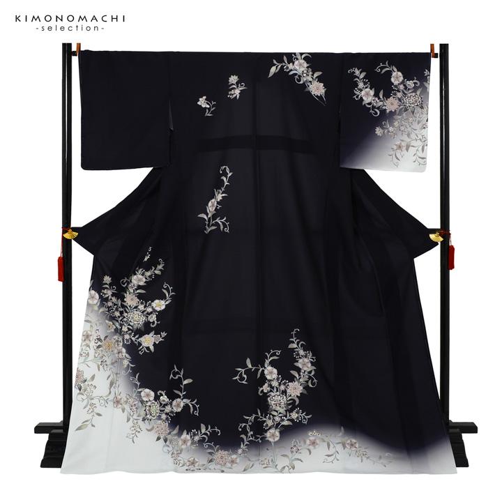 訪問着 お仕立て上がり 単品「黒 唐花」礼装 ポリエステル 訪問着 結婚式 パーティー 祝賀会 入学式 卒業式 袷 プレタ 仕立てあがり(メール便不可)の画像