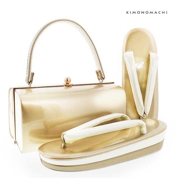 振袖 草履 バッグ 成人式「金×鳥の子色」Fサイズ レディース 振袖用草履バッグセット エナメル 無地 振袖 草履 バッグ【メール便不可】 振袖 草履 バッグ 成人式「金×鳥の子色」Fサイズ レディース 振袖用