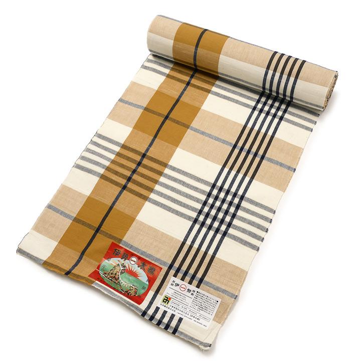 伊勢木綿 洗える着物 反物 レディース「重ね格子 媚茶×白×黄緑」未仕立て 木綿きもの 日本製 三重県 伝統工芸品 単衣 綿 カジュアル 小紋 レディース【メール便不可】 伊勢木綿 洗える着物 反物 レディース「重ね格子 白×黄土色×紺」未