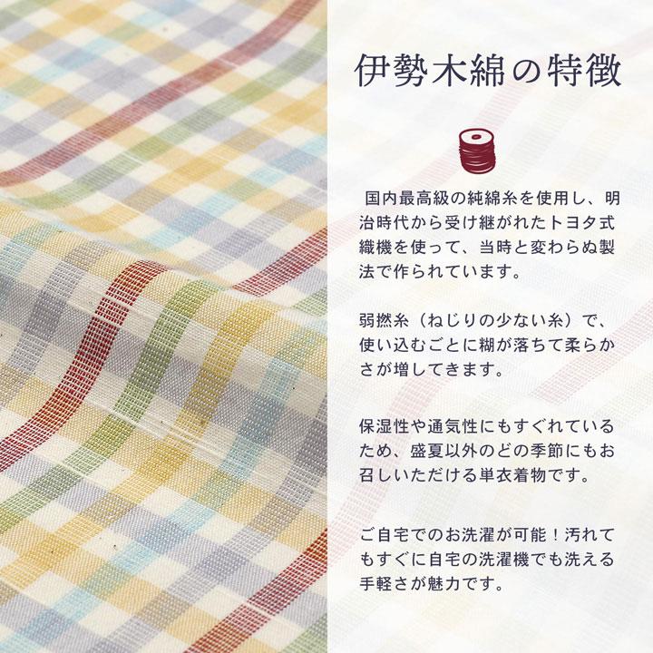 伊勢木綿 洗える着物 単品「格子 白地多色、黄×藤」お仕立て上がり 木綿きもの 日本製 三重県 伝統工芸品 単衣 綿 カジュアル チェック 小紋 (メール便不可)の画像