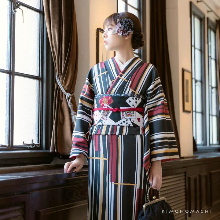 【美品✨】洗える着物　小紋　矢羽根柄　焦茶色　アンティーク調　トールサイズ　M6 楽天市場】矢羽 着物の通販