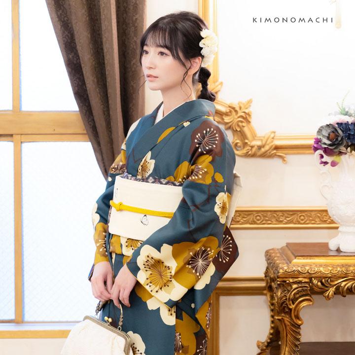 KIMONOMACHI 洗える着物 2点セット（袷着物+京袋帯)「ストライプブーケ