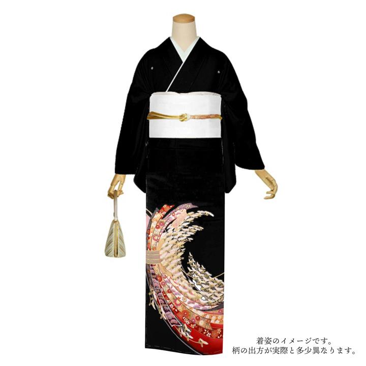 黒留袖 お仕立て上がり 単品「束ね熨斗に菊」正絹 紋入れ代込み 留袖