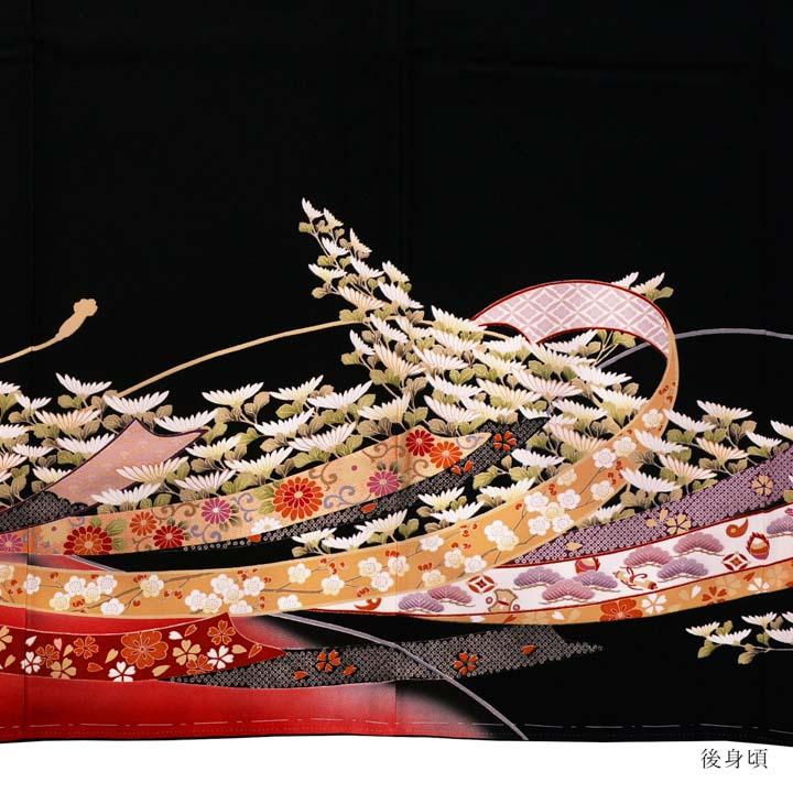 黒留袖 お仕立て上がり 単品「束ね熨斗に菊」正絹 紋入れ代込み 留袖