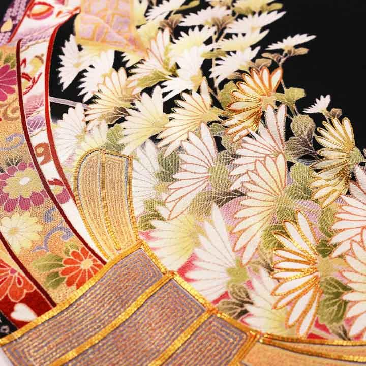 黒留袖 お仕立て上がり 単品「束ね熨斗に菊」正絹 紋入れ代込み 留袖
