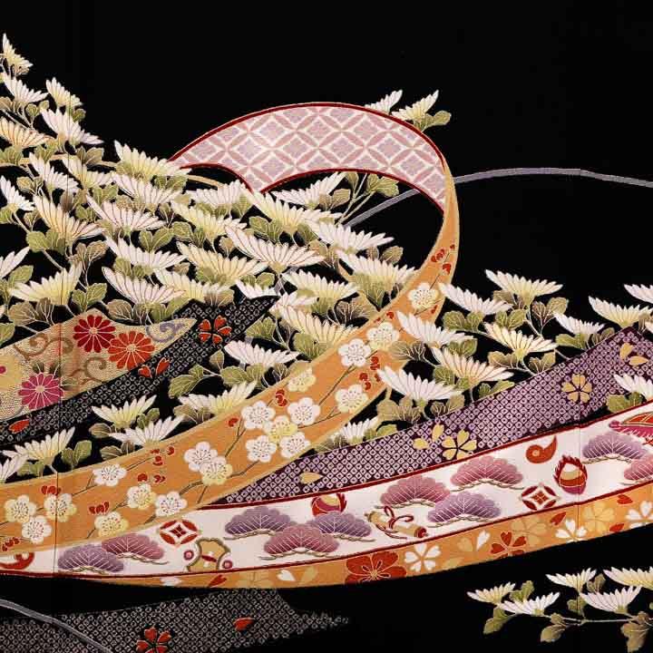 黒留袖 お仕立て上がり 単品「束ね熨斗に菊」正絹 紋入れ代込み 留袖