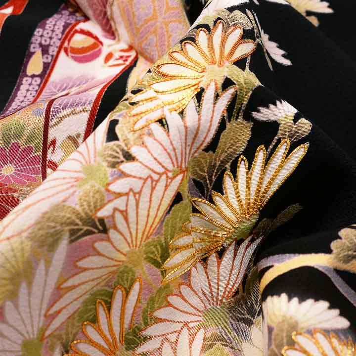 黒留袖 お仕立て上がり 単品「束ね熨斗に菊」正絹 紋入れ代込み 留袖