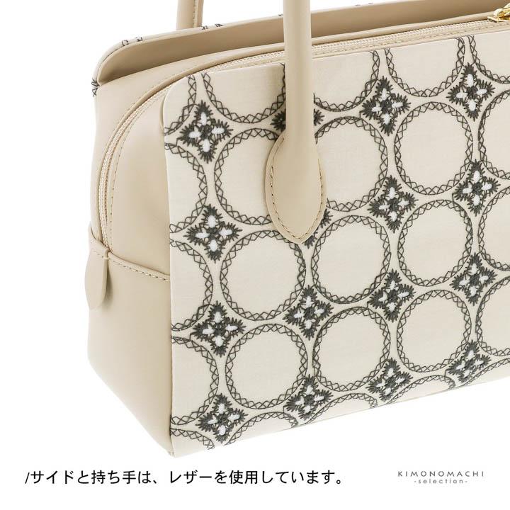 利休バッグ 単品「リングドット ブラック・ベージュ」和装バッグ 大