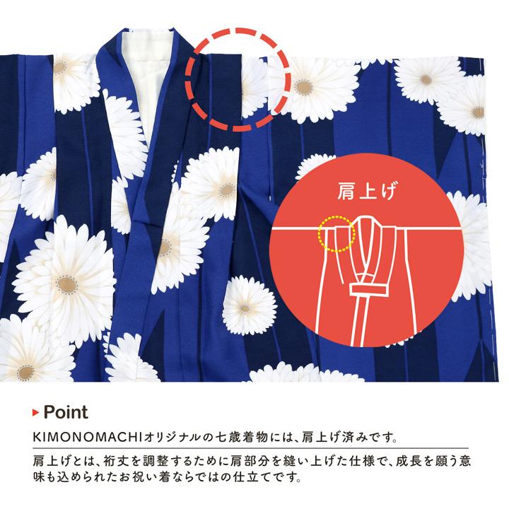 KIMONOMACHI 七五三 7歳 四つ身着物セット「矢羽根に菊 瑠璃色」女の子