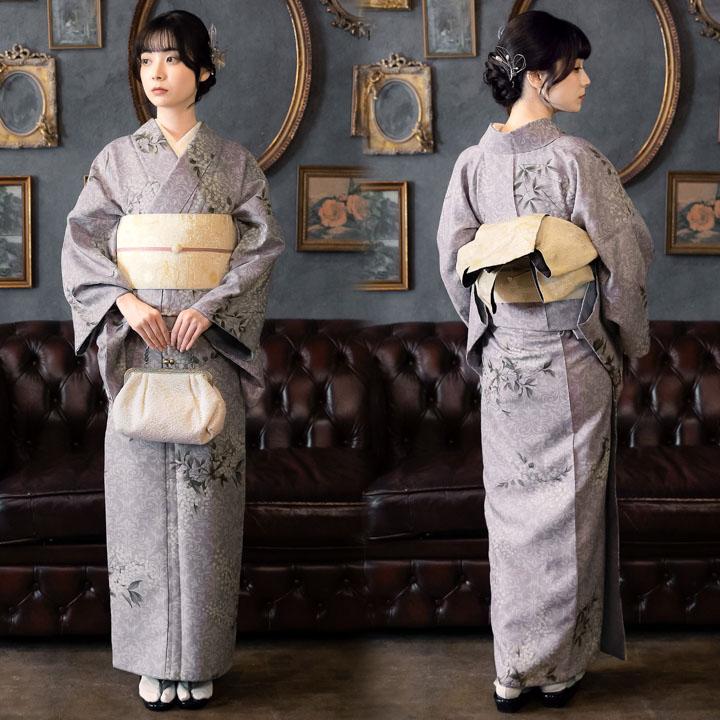 KIMONOMACHI 洗える着物 セット 大きいサイズ「袷着物＋半幅帯の2点