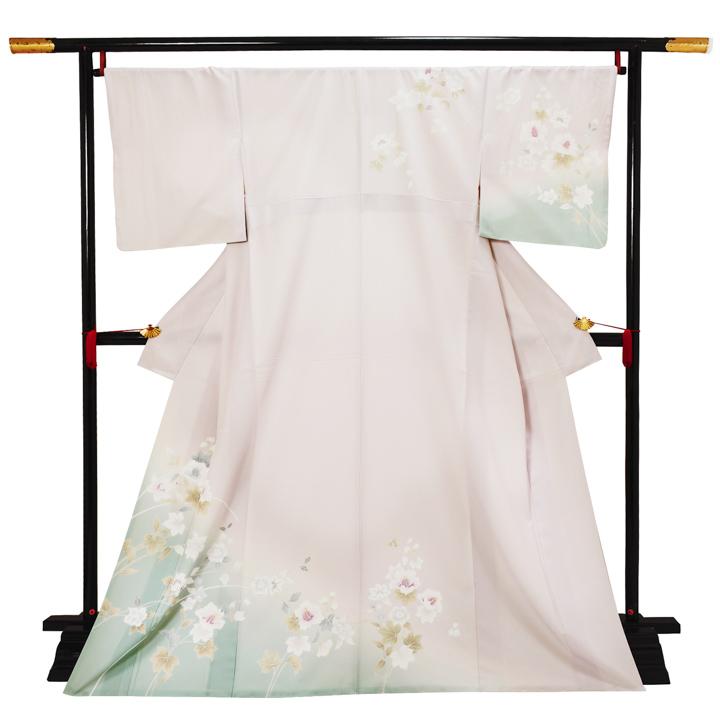 平和屋着物□極上 桐生織 影絵織彩紬 単衣 音符 ピアノ 薄葡萄色地 泉