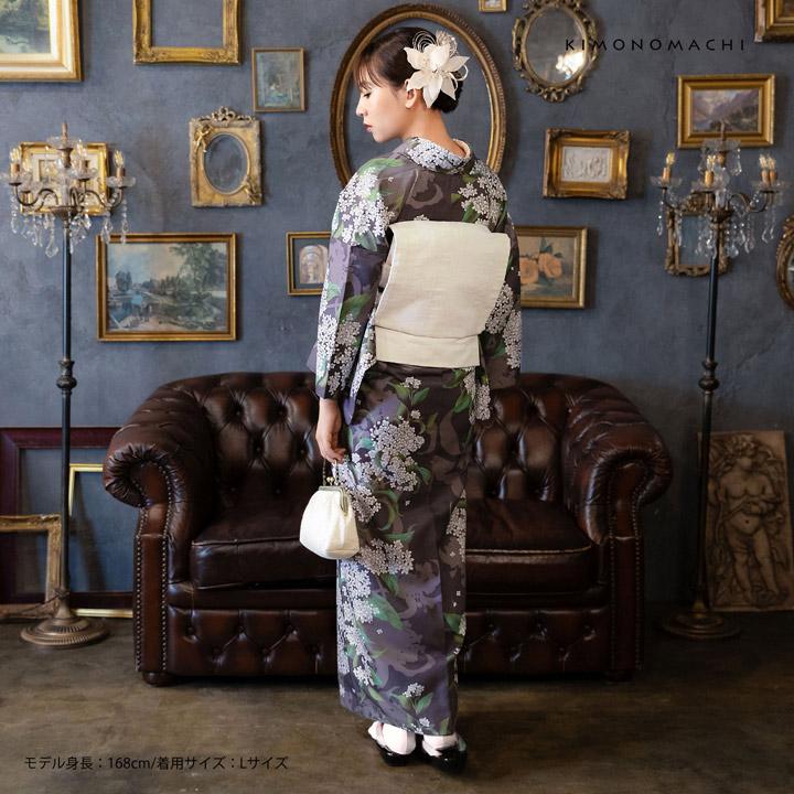 KIMONOMACHI 洗える着物 セット「袷着物：銀木犀 灰紫色＋京袋帯：献上