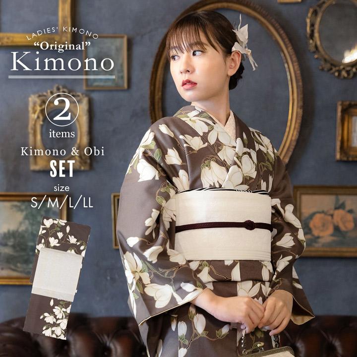KIMONOMACHI 洗える着物 セット「袷着物：白木蓮 加加阿色＋京袋帯