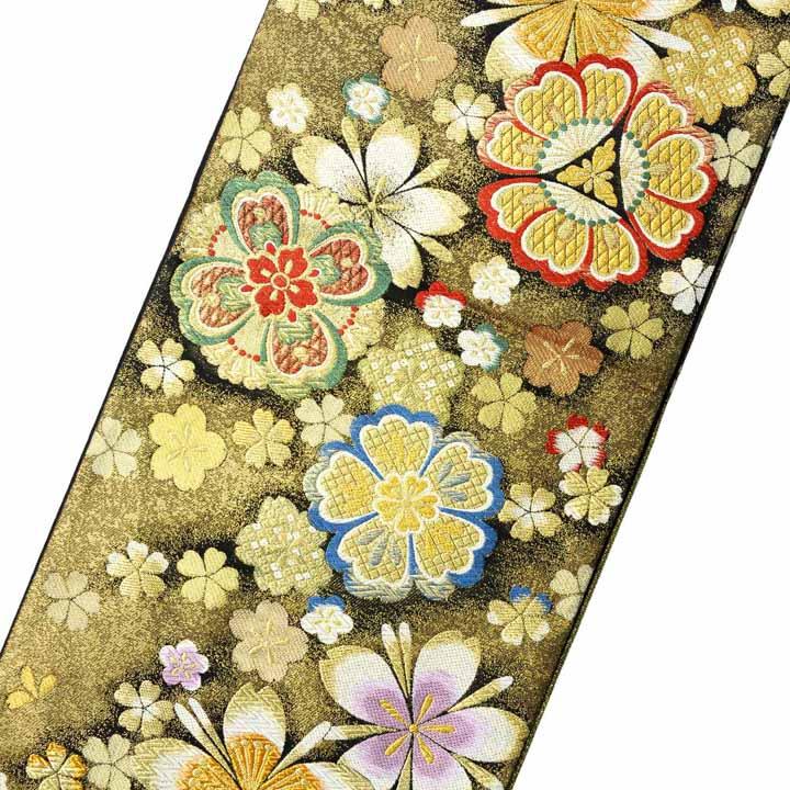 訳アリ)振袖 袋帯 単品「ゴールド 花紋、手まり」日本製 未仕立て 振袖 