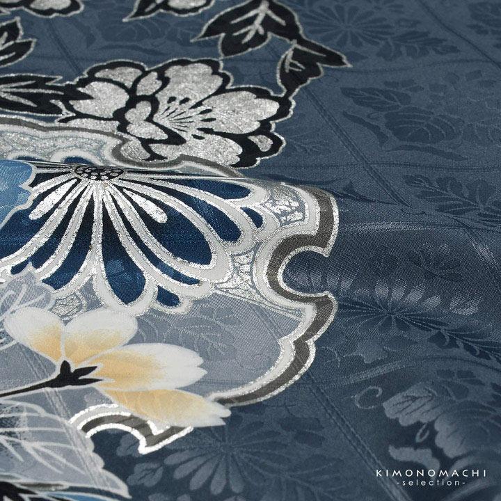 袴 セット 卒業式 女性 4点セット「絵羽二尺袖：青鼠色 雪輪に四季花+刺繍袴：アイスグレー 椿+袴下帯：シルバーグレー 七宝+襦袢」卒業式 女性 (メール便不可)の画像