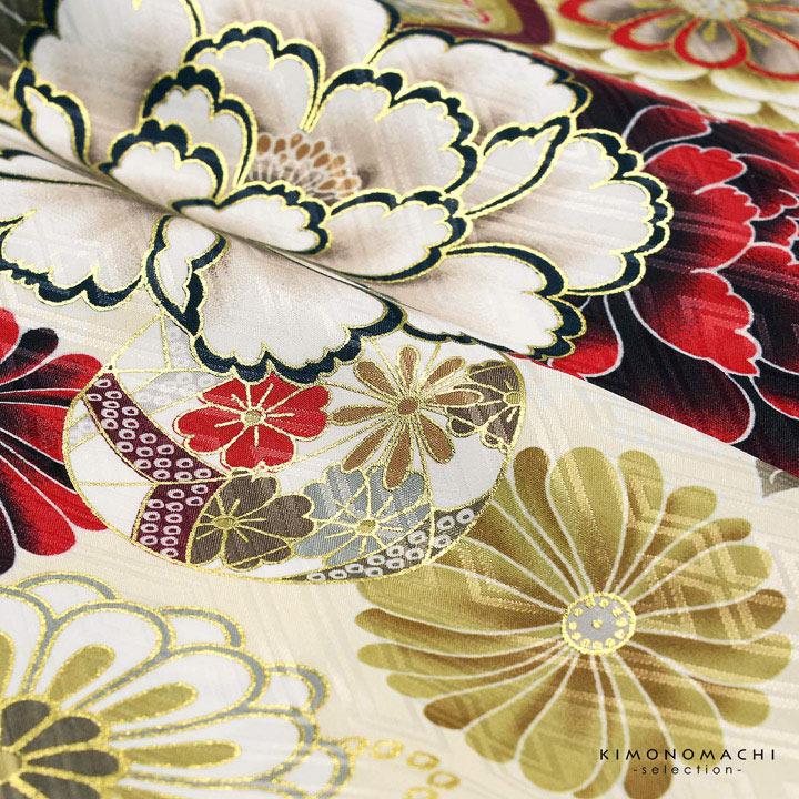 袴 セット 卒業式 女性 4点セット「絵羽二尺袖：クリーム 雲に花紋+刺繍袴：オリーブ 南天+袴下帯：シルバーグレー 七宝+襦袢」卒業式 女性 (メール便不可)の画像