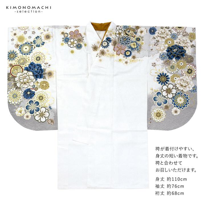 袴 セット 卒業式 女性 4点セット「絵羽二尺袖：白×灰 雲に花紋+刺繍袴：オリーブ 南天+袴下帯：白 麻の葉+襦袢」卒業式 女性 レディース (メール便不可)の画像