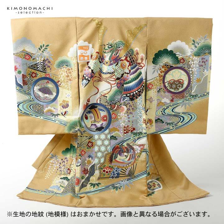 男の子のお宮参り産着 祝い着「赤白橡色 龍頭の兜、幔幕に松藤」熨斗目 のしめ 一つ身 一ツ身 初着 お初着 御祝着 着物 七五三 お宮詣り 祈願 (メール便不可)_2