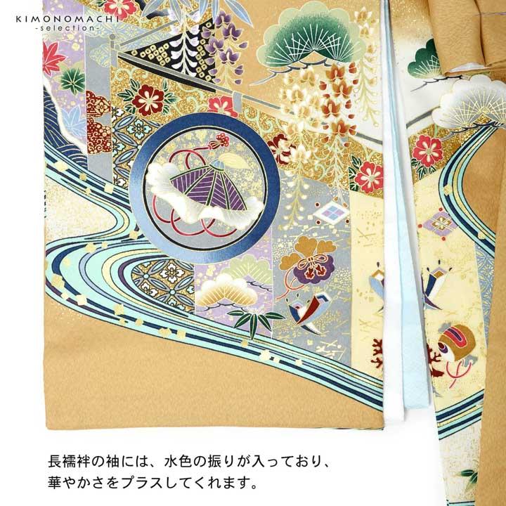 男の子のお宮参り産着 祝い着「赤白橡色 龍頭の兜、幔幕に松藤」熨斗目 のしめ 一つ身 一ツ身 初着 お初着 御祝着 着物 七五三 お宮詣り 祈願 (メール便不可)_9