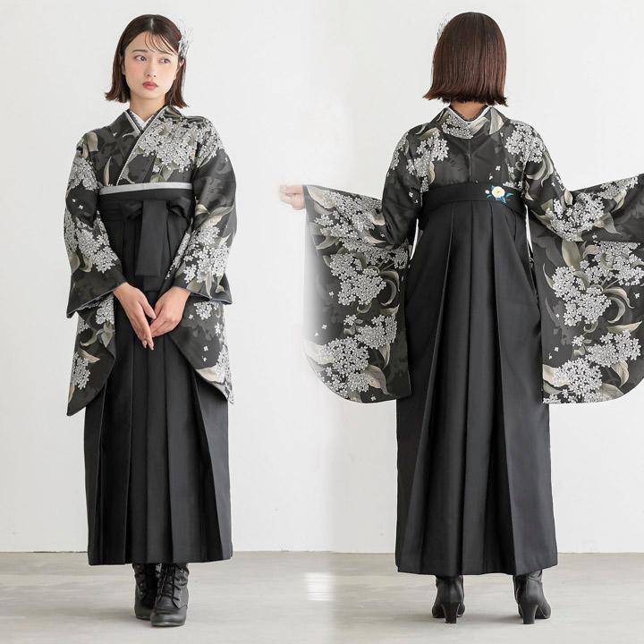 卒業式 袴 女性  袴セット 卒業式袴セット2尺袖着物4セット 袴 セット 卒業式 女性 4点セット「二尺袖：飛び蝶 黒市松＋袴：金茶