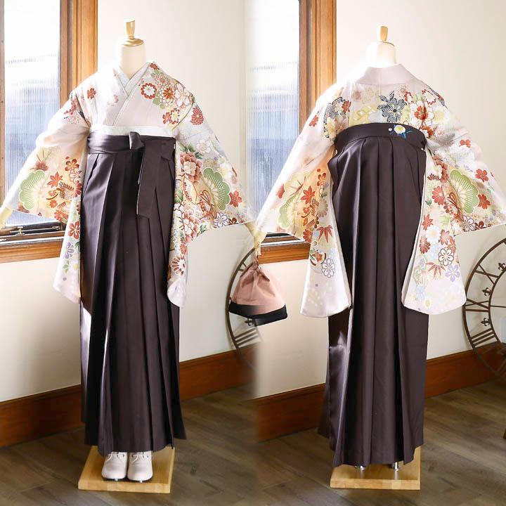 袴 セット 卒業式 女性 4点セット「絵羽二尺袖+刺繍袴+袴下帯+襦袢」卒業式 女性 レディース お仕立て上がり 袴セット 二尺袖着物セット 二尺着物(メール便不可)の画像