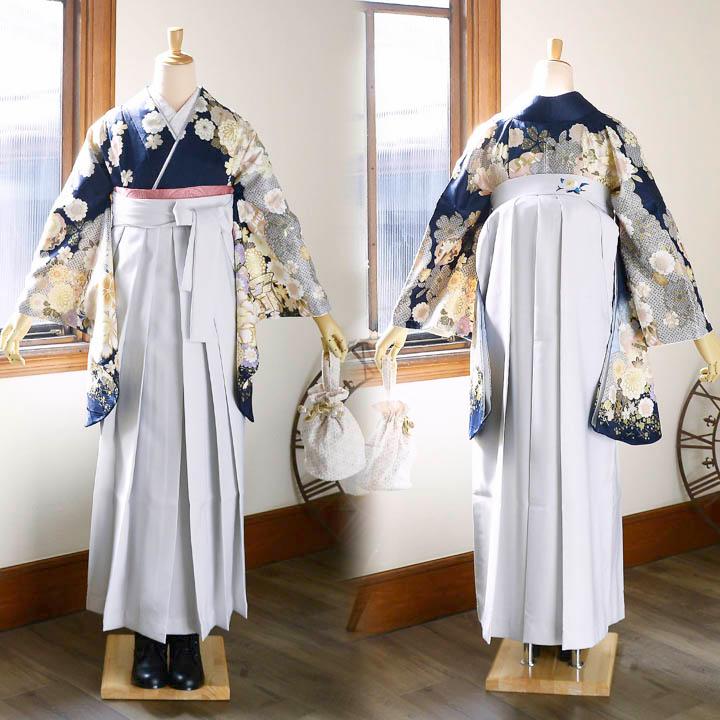 袴 セット 卒業式 女性 4点セット「絵羽二尺袖+刺繍袴+袴下帯+襦袢」卒業式 女性 レディース お仕立て上がり 袴セット 二尺袖着物セット 二尺着物(メール便不可)の画像