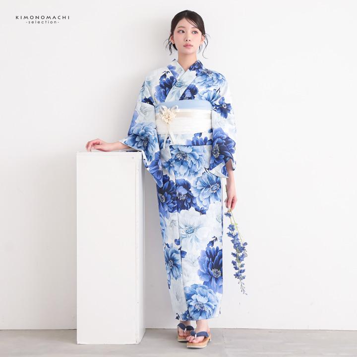 浴衣 レディース 女性浴衣単品「ブルー 牡丹」Fサイズ ポリエステル