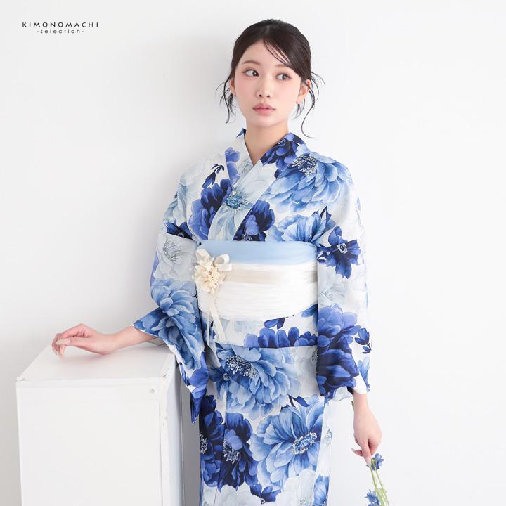 浴衣 レディース 女性浴衣単品「ブルー 牡丹」Fサイズ ポリエステル