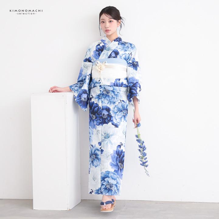 浴衣 レディース 女性浴衣単品「ブルー 牡丹」Fサイズ ポリエステル