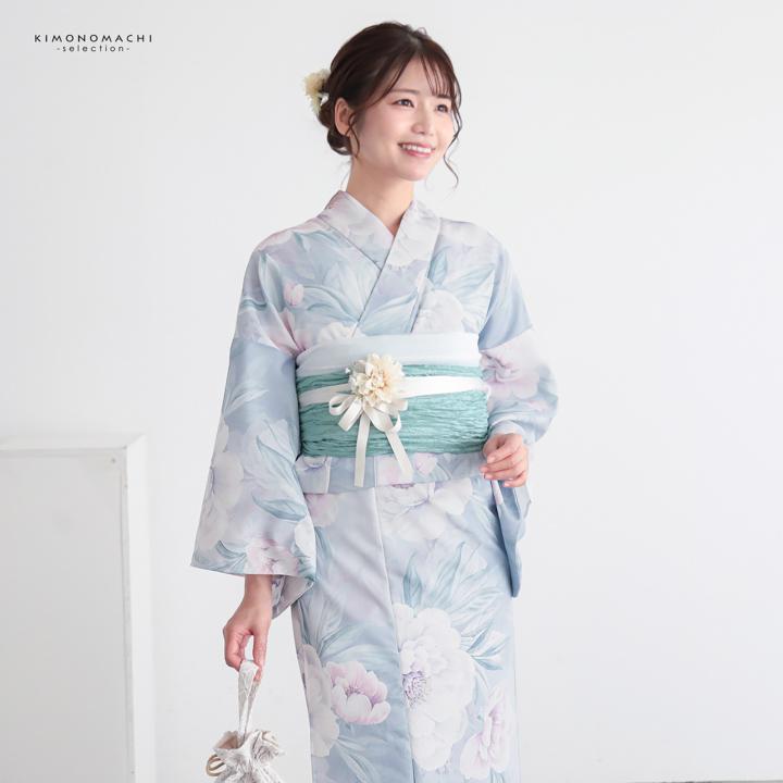 浴衣 レディース 女性浴衣単品「ラベンダーグレー 松葉牡丹」Fサイズ