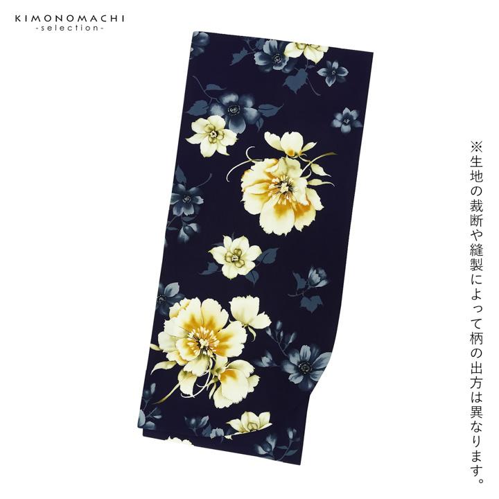 二尺袖着物 単品 紅一点「ネイビー 洋花」日本製 Fサイズ お仕立て上がり 短丈 ショート丈 レディース 洗える着物 二尺袖 着物 袴に合わせて (メール便不可)の画像