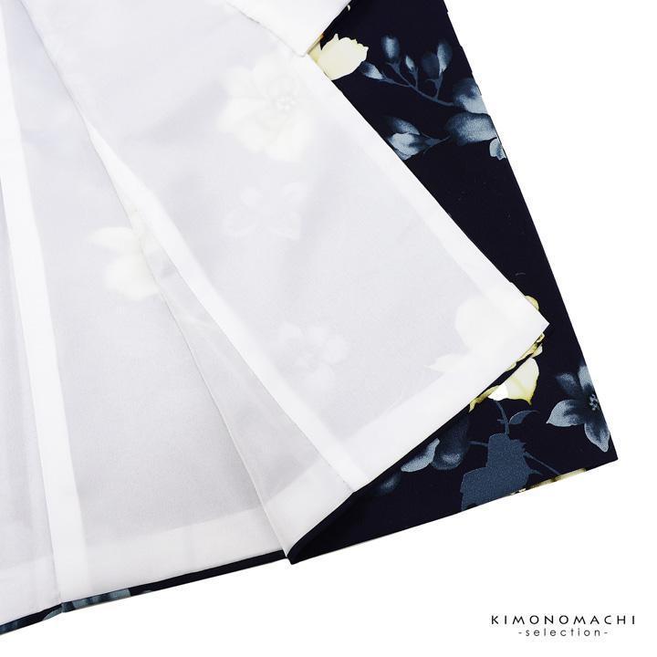 二尺袖着物 単品 紅一点「ネイビー 洋花」日本製 Fサイズ お仕立て上がり 短丈 ショート丈 レディース 洗える着物 二尺袖 着物 袴に合わせて (メール便不可)の画像