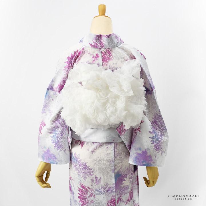 ローズ 兵児帯 単品「ローズ ホワイト」薄手 透け感 花 バラ チュール 
