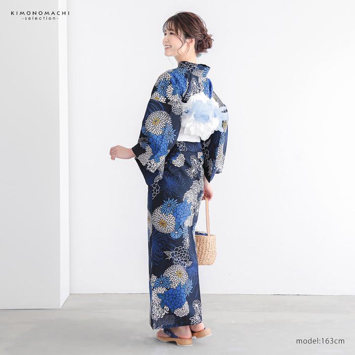 浴衣 レディース 女性浴衣 単品「スイートリリー：紺 菊づくし」F