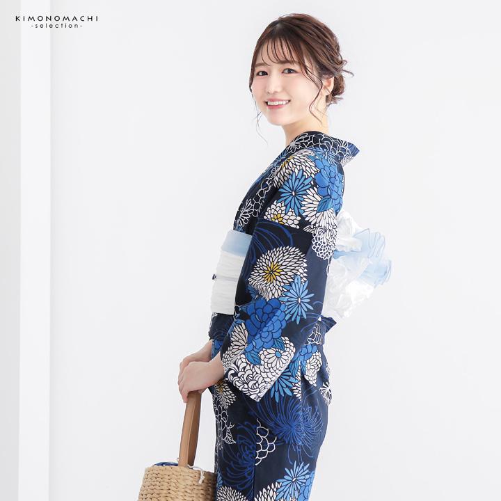 浴衣 レディース 女性浴衣 単品「スイートリリー：紺 菊づくし」F