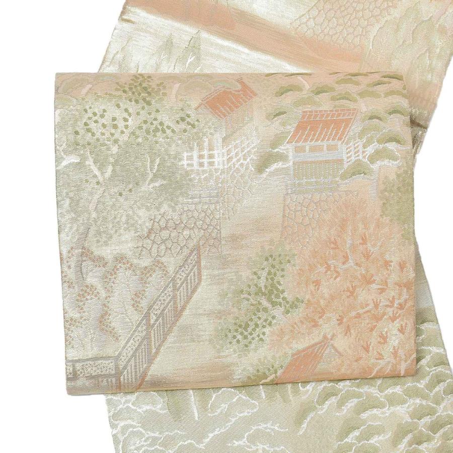 【Prices down2】【中古品】仕立て上がり 袋帯「ゴールド 楼閣文様」錦織 【メール便不可】＜T＞ss2512ofk20 Prices down2）(中古品)仕立て上がり 袋帯 「ゴールド 楼閣文様」 錦織