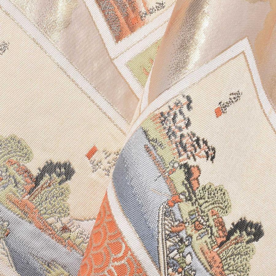 Prices down2）(中古品)仕立て上がり 袋帯 「クリーム 雲取りに道中