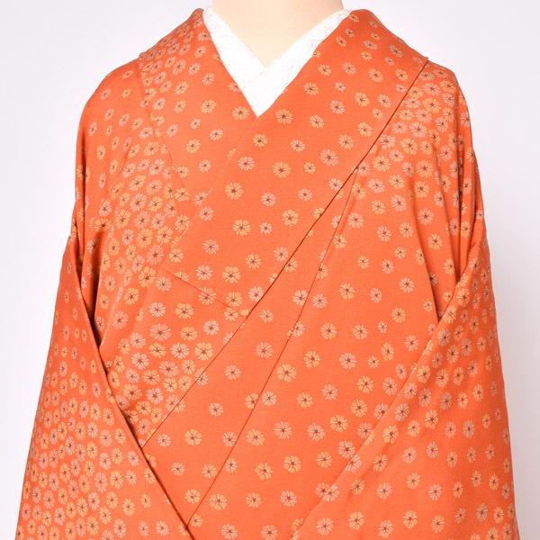 （Prices down3）(中古品)仕立て上がり 袷着物 「朱色 変わり梅」 小紋 正絹 (メール便不可)＜T＞_4
