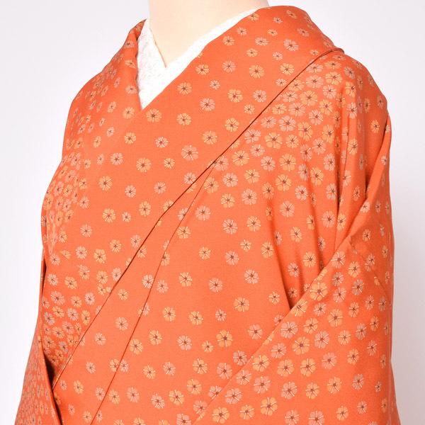 （Prices down3）(中古品)仕立て上がり 袷着物 「朱色 変わり梅」 小紋 正絹 (メール便不可)＜T＞_5