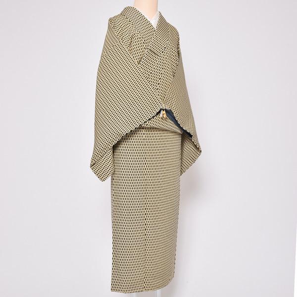 （Prices down3）(中古品)仕立て上がり 袷着物 「薄黄色地 変わり格子」 小紋 正絹 (メール便不可)＜T＞_2